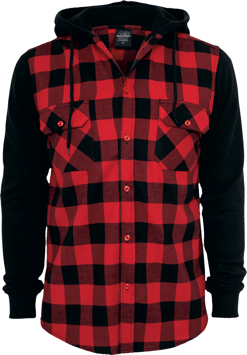 Image of Camicia in flanella di Urban Classics - Hooded Checked Flannel - S a L - Uomo - nero/rosso